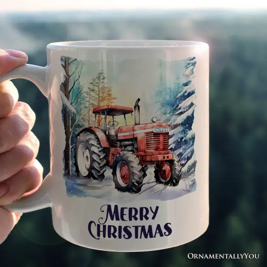 Vintage Tractor Mug, Pristine Snowy Serenity Christmas Gift {1}