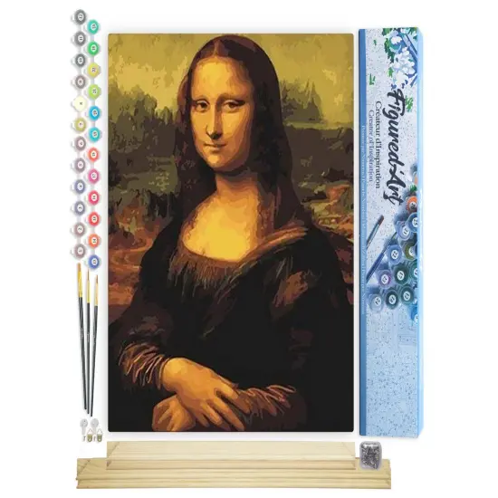 Figured'Art Paint by Numbers Kit for Adults Da Vinci Mona Lisa La Joconde 16"x20" - Craft Art Painting Rolled Canvas with DIY wooden frame {1}