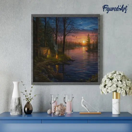 Figured'Art Paint by Numbers Kit for Adults Camping and Lake 16"x20" - Craft Art Painting Rolled Canvas with DIY wooden frame {4}