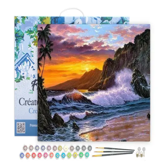 Figured'Art Paint by Numbers Kit for Adults with Frame Cliff and Waves 16"x20" - Craft Art Painting DIY Kit Canvas Already Stretched on a Wooden Frame {1}