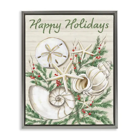 Stupell Industries Holiday Seashells & Holly Floater Framed Canvas Wall Art Design by Paul Brent {1}
