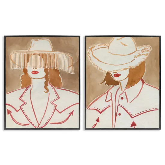 Stupell Industries Boho Cowgirls in Hats 2pc Framed Giclee Wall Art Set Design by Grace Popp {1}