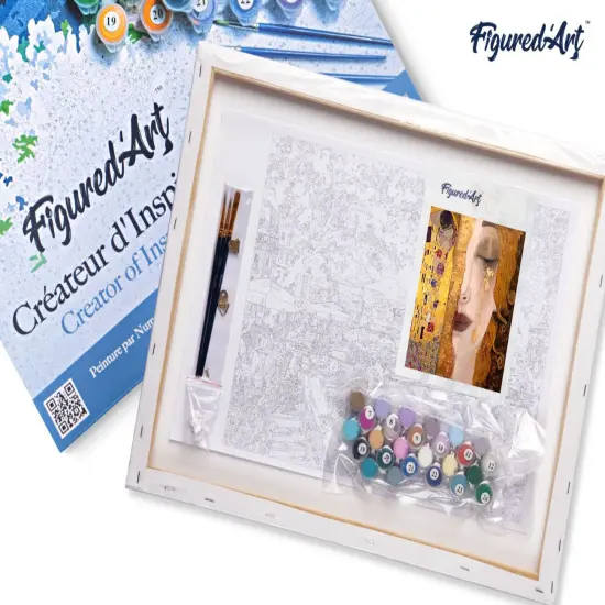 Figured'Art Paint by Numbers Kit for Adults with Frame Gustav Klimt 16"x20" - Craft Art Painting DIY Kit Canvas Already Stretched on a Wooden Frame {5}