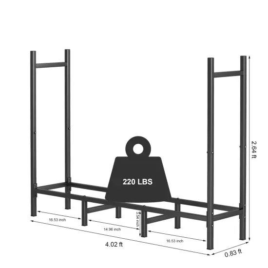 4FT Firewood Log Rack Outdoor Heavy Duty Metal Fire Wood Holder Adjustable {2}