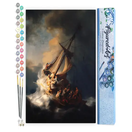 Figured'Art Paint by Numbers Kit for Adults Boat in the Storm 16"x20" - Craft Art Painting DIY Kit Rolled Canvas without frame {1}