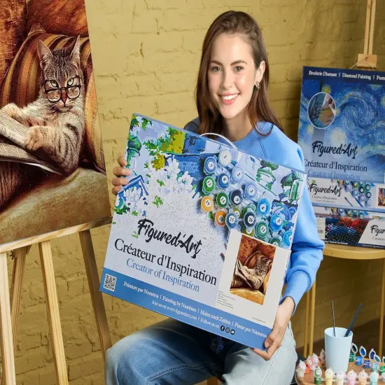 Figured'Art Paint by Numbers Kit for Adults with Frame Don't mess with This Cat 16"x20" - Craft Art Painting DIY Kit Canvas Already Stretched on a Wooden Frame {2}