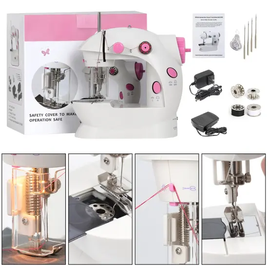 Portable Sewing Machine Adjustable 2-Speed Handheld Electric Crafting Mending Pink {5}