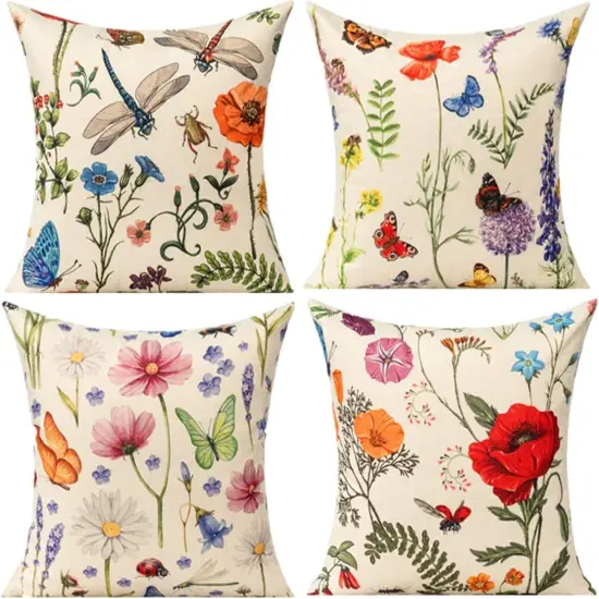 Outdoor Patio Throw Pillow Covers 18x18 Set of 4 Spring Summer Garden Flowers Farmhouse D&eacute;cor Outside Furniture Bench Chair Decorative Cushion Cases for Swing Deep Seat Bed Couch Sofa {1}
