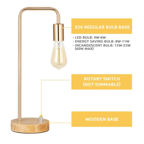 2PCS Industrial Table Lamps Bedside Lamps for Bedroom, Living Room, Office Gold {4}