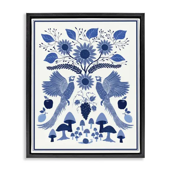 Stupell Industries Woodland Blue Folk Pattern Floater Framed Canvas Wall Art Design by Darlene Seale {7}