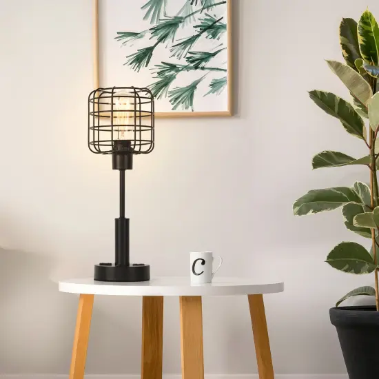 Industrial Desk Lamp with USB Interface Socket Metal Cage Shade {6}