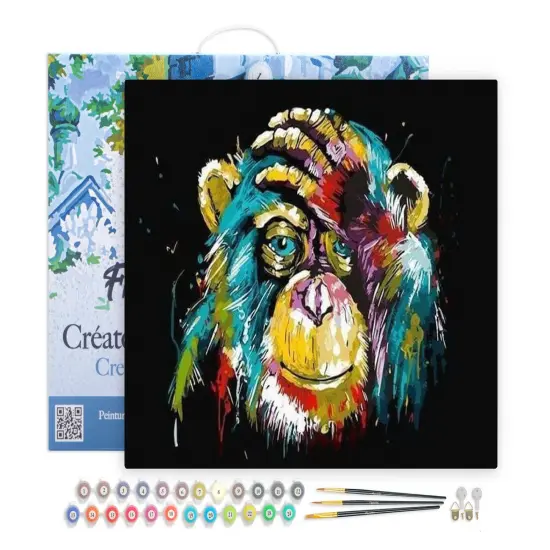 Figured'Art Paint by Numbers for Adults with Frame Baboon Pop Art 16"x20" - Craft Art Painting DIY Kit Canvas Already Stretched on a Wooden Frame {1}