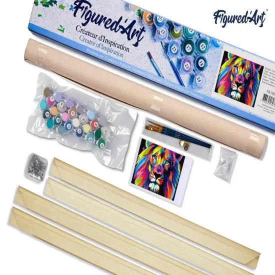 Figured'Art Paint by Numbers Kit for Adults Lion Pop Art 16"x20" - Craft Art Painting Rolled Canvas with DIY wooden frame {5}
