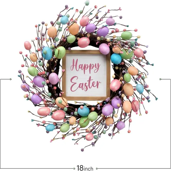 18&rdquo; Easter Wreath with Eggs & Happy Easter Sign &ndash; Spring Front Door & Home D&eacute;cor {4}