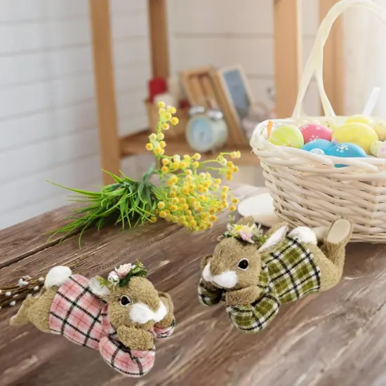 8.9" Sisal Easter Bunny Decor &ndash; Set of 2 Rustic Bunny Figurines {2}