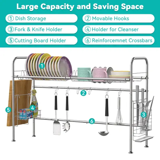 Over The Sink Dish Drying Rack Stainless Steel Kitchen Organizer Cutlery Drainer {3}