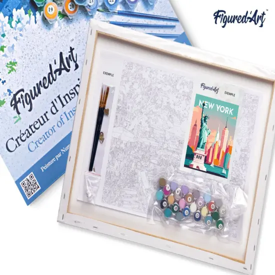 Figured'Art Paint by Numbers for Adults with Frame Travel Poster New York 16"x20" - Craft Art Painting DIY Kit Canvas Already Stretched on a Wooden Frame {5}