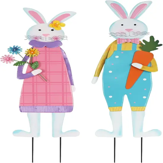 Set of 2 Easter Bunny Garden Stakes &ndash; Metal Rabbit Yard Decor for Outdoor Spring Decorations {2}