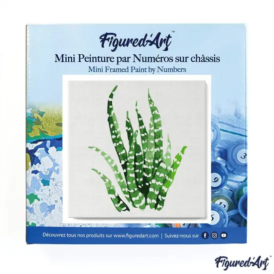 Figured'Art Mini Paint by Numbers Kit for Adults with Frame Abstract Aloe Vera Plant Small format 8"x8" - Craft Art Painting DIY Canvas Already Stretched on a Wooden Frame {3}