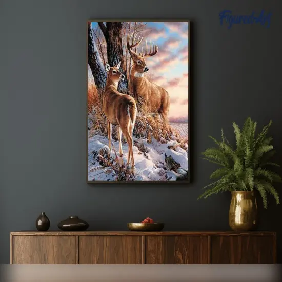 Figured'Art Paint by Numbers for Adults Deers during Winter 16"x20" - Craft Art Painting DIY Kit Rolled Canvas without frame {4}