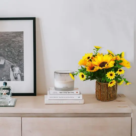 Artificial Flowers Fake Silk Sunflower Flower in Planters Flower Vase Small Rustic Potted Flower Arrangements Artificial for Home Outdoors Tabletop Decor Set of 2 (Yellow) {5}