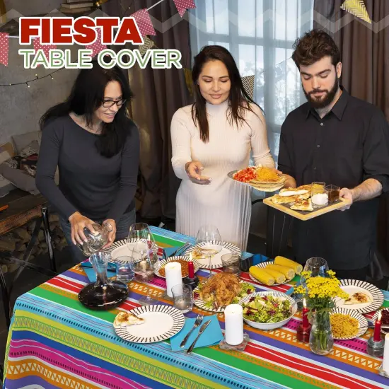 4E's Novelty 4 Pack Fiesta Plastic Tablecloth &ndash; 54x108 Plastic Tablecloth for Mexican Fiesta Party Decorations, Taco Tuesday, Cinco de Mayo, and Fiesta Celebrations {4}