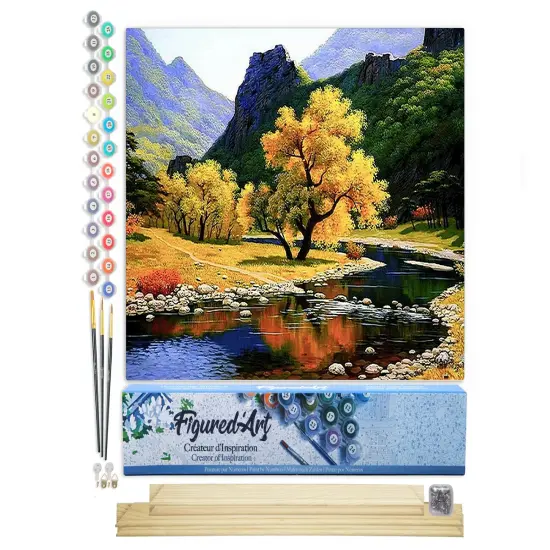 Figured'Art Paint by Numbers Kit for Adults Peaceful River in the mountain 16"x20" - Craft Art Painting Rolled Canvas with DIY wooden frame {1}