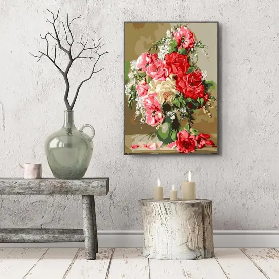 Paint by Number for Adults - DIY Acrylic Paint Art Kit on Canvas, 15.7x19.6in - Rose Vase Home Decor Gift {3}