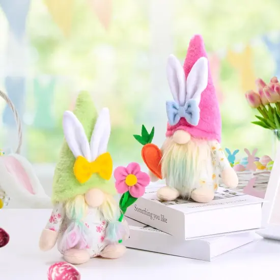 2pcs Easter Gnomes Spring Decorations Handmade Plush Easter Gnomes for Spring Tiered Tray Mantel Decoration for Home Party Decorations and Gifts {4}