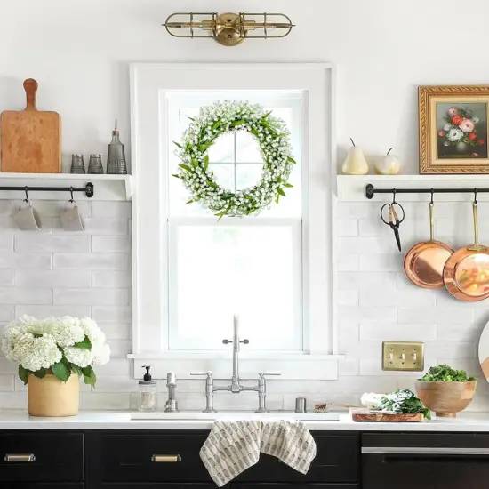 Spring Wreaths for Front Door 16 Inch Artificial Lily of The Valley Flower Wreath White Floral Hanging Wreath for Home Wall Mantle Outdoor Porch Wedding Party Decor {2}