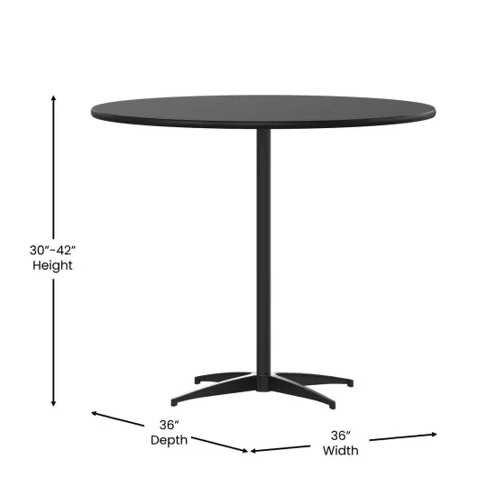 Emma and Oliver 36" Round Wood Cocktail Table with 30" and 42" Columns {5}