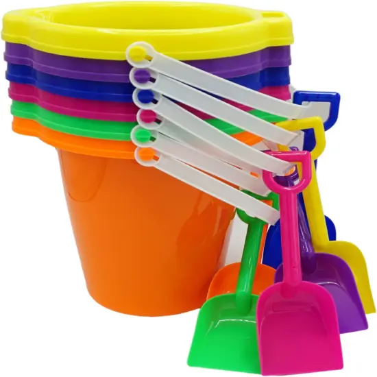 4E's Novelty 6 Pack Beach Buckets with Shovels Bulk &ndash; 7.5" Sand Buckets & Shovels for Sand & Outdoor Play {2}