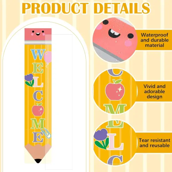 Pencil Welcome Banner Pencils Vertical Back To School Backdrop Sign,7.87 x 39.37 Inch {3}