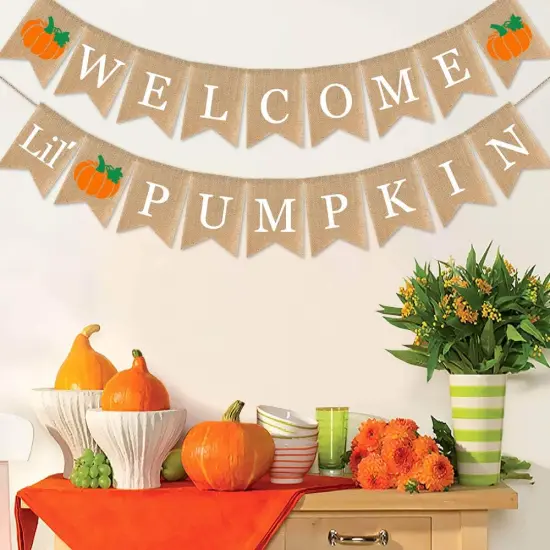Burlap Welcome Little Pumpkin Banner Fall Autumn Baby Shower {2}