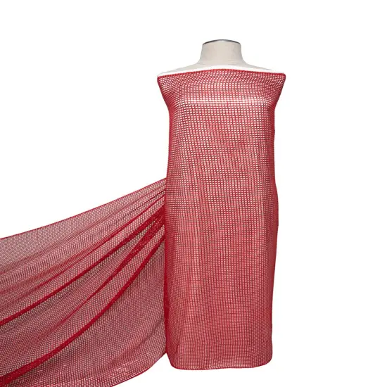 1 Yard Dazzling Sparkle Sequin Open Lace Fabric for Glamorous Bridal & Evening Wear 52" Width Red {4}