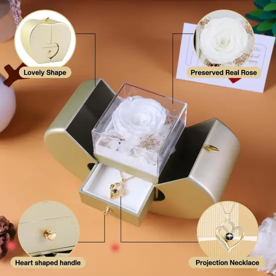 Preserved White Rose Gift Box with I Love You Necklace 100 Languages {2}