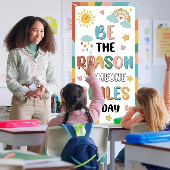 Boho Classroom Colorful Welcome Door Cover Back to School Classroom Decoration {4}