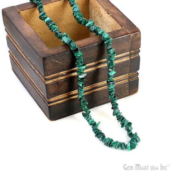 Malachite Chip Beads, 34 Inch, Natural Chip Strands, Drilled Strung Nugget Beads, 3-7mm, Polished, GemmartUSA (CHMC-70001) {5}