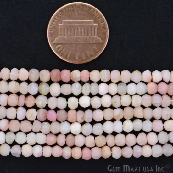 Pink Opal Rondelle Beads, 12.5 Inch Gemstone Strands, Drilled Strung Nugget Beads, Faceted Round, 3-4mm {2}