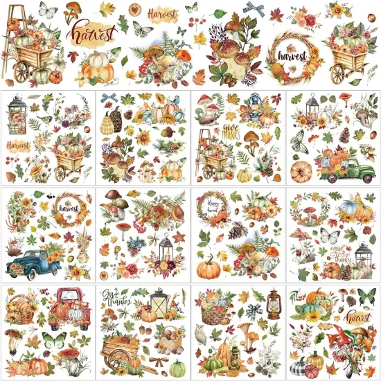 12 Sheets Fall Thanksgiving Rub on Transfers for Crafts {1}
