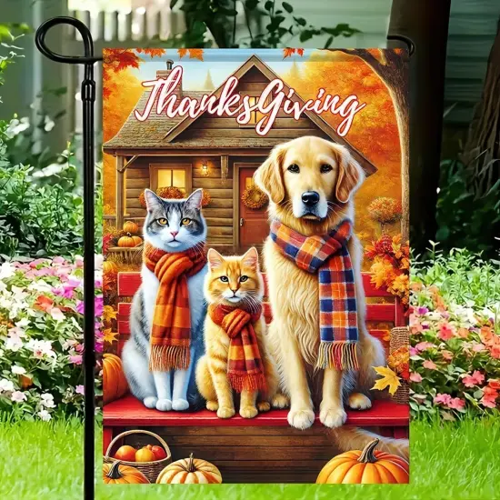 Thanksgiving Fall Garden Yard Flag 18x12inch(Cat and Dog) {3}