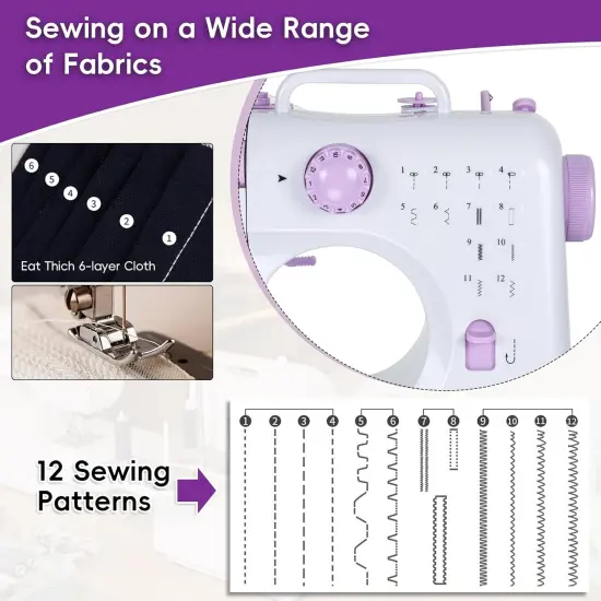 Sewing Machine for Beginners, Mini Sewing Machine Built-in 12 Stitches, 13 Replaceable Presser Feet, Extension Table, Light, Reverse Sewing, 2 Speed Foot Pedal, Portable Sewing Kit {3}