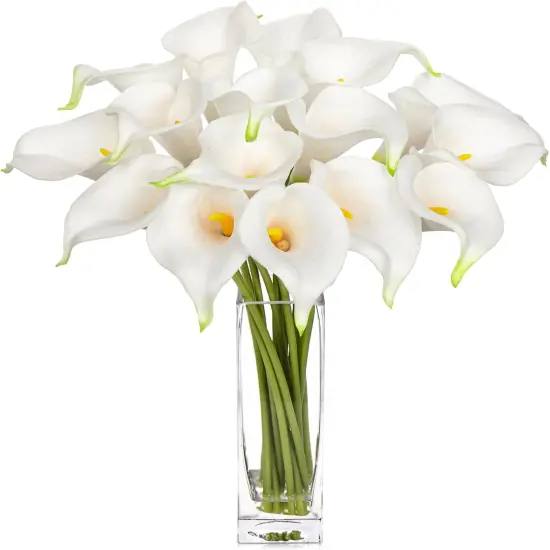 Fake Flowers in Vase 14&ldquo; Artificial Calla Lily Pure-White Flowers Arrangement with Vase and Faux Water for Home Decor Dining Table {1}