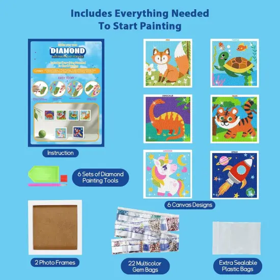 Diamond Art Kits for Kids Beginners - Gem Art Painting Kits with 6 Designs, 6 Diamond Dot Tools {2}
