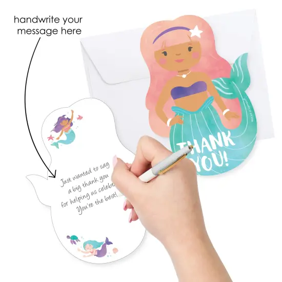 Big Dot of Happiness Mermaid Thank You Cards with Envelopes, Flat Mermaid Birthday Party Blank Thank You Note Cards, Set of 12 {3}