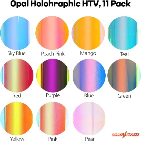 11 Pack Holographic Iron on Vinyl Rainbow Vinyl Glitter-11.4"X9.8" for Cricut Silhouette {3}