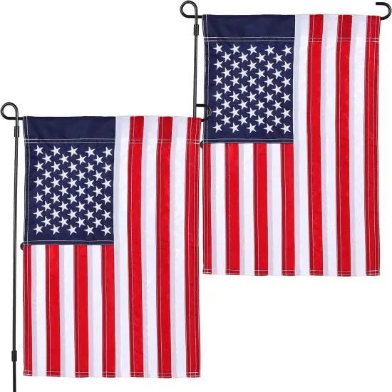 2 Pack American Flag Garden Flags Embroidered - 12''x18'', Deluxe Embroidered Stars and Sewn Stripes USA Garden Flags,Patriotic Decorative Yard Flags for Garden and Home, 210D Nylon {1}
