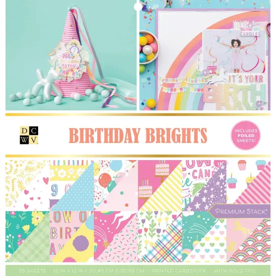 DCWV Double-Sided Cardstock Stack 12"X12" 36/Pkg-Birthday Brights {1}