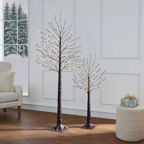 Best Choice Products Set of 3 Lighted Twig Birch Trees, 4ft, 6ft, 8ft w/ 300 LEDs, Warm White, Multicolor Lights Brown {3}