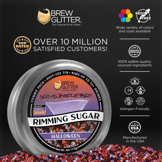 Brew Glitter - Halloween Rimming Sugar (4oz, 1x Bar Tin) Cocktail Garnish for Mixed Drinks & Refreshments {2}